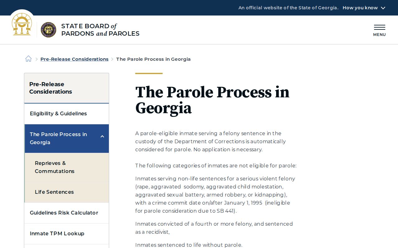 Georgia parole process for Talbot County parole records