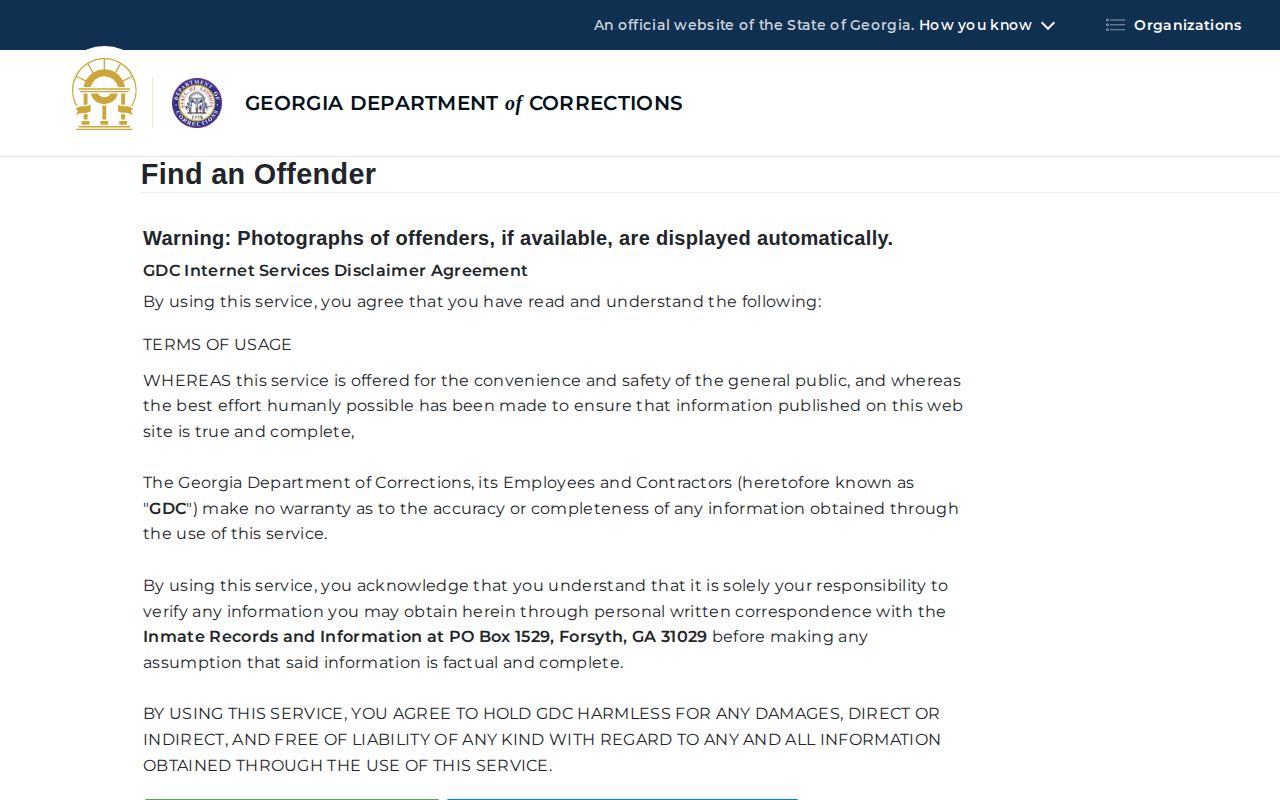 Georgia Department of Corrections offender search for Talbot County release records